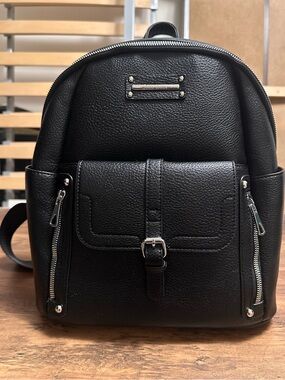 NWOT Jolene Couture Black Pebbled Textured Backpack Bag w/ Adjustable Straps C1